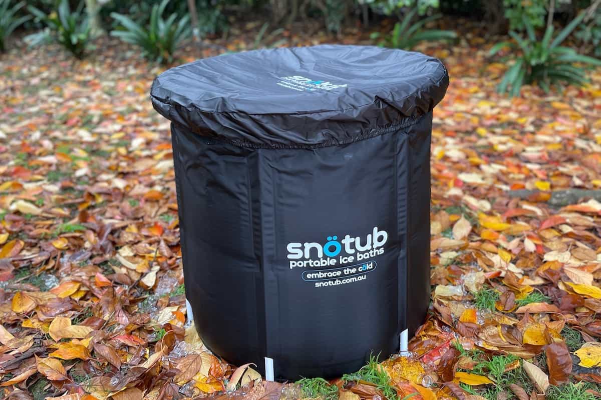 snotub ice bath tub under its rain cover